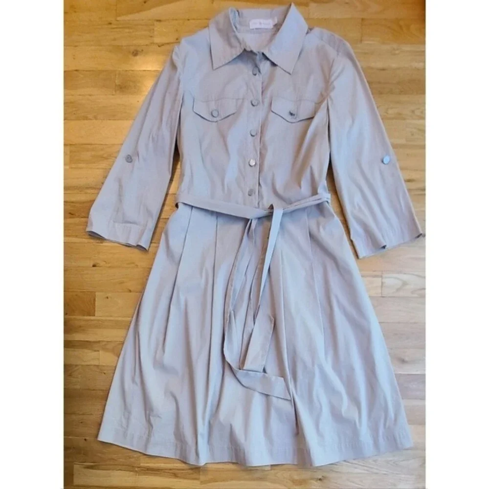 Tory Burch Blythe Khaki Safari Shirt Dress Resortwear Old Money Quiet Luxury 8